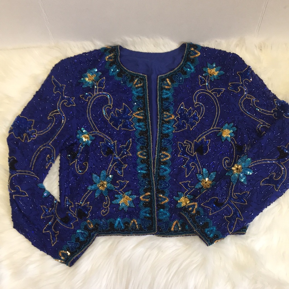 Vintage Royal Blue Beaded Jacket